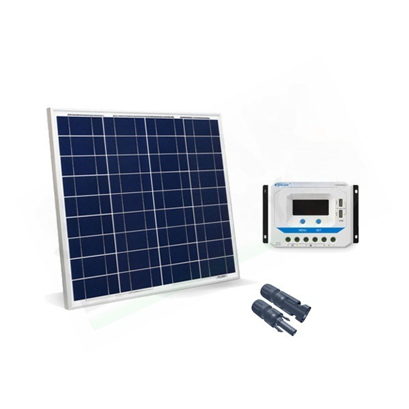 Solar-Kit GRUNDLEGENDES SOLAR-KIT 50 W 12 V – 50 W PHOTOVOLTAIKMODUL UND 10 A PWM-REGLER MIT STECKDOSE