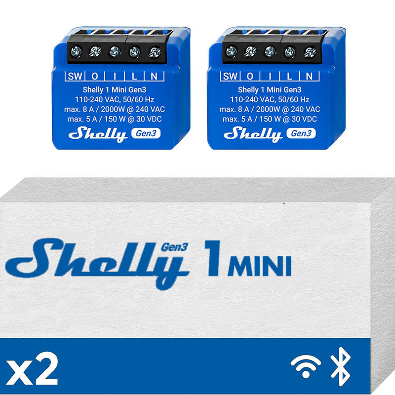 Sma Shelly Mini 1 GEN3 DOPPELPACK – Smart Relay 8A AC/DC WiFi/BT
