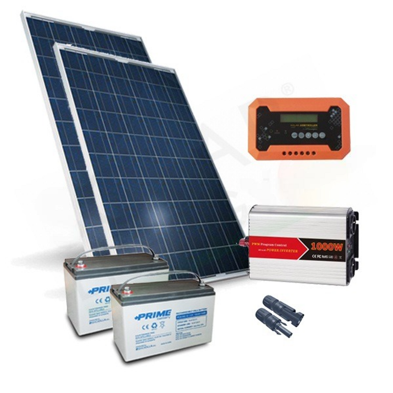 SOLAR-KIT PLUS 560W 24V – 560W-MODULE / 30A-PWM-REGLER / 1000W-WECHSELRICHTER / 2