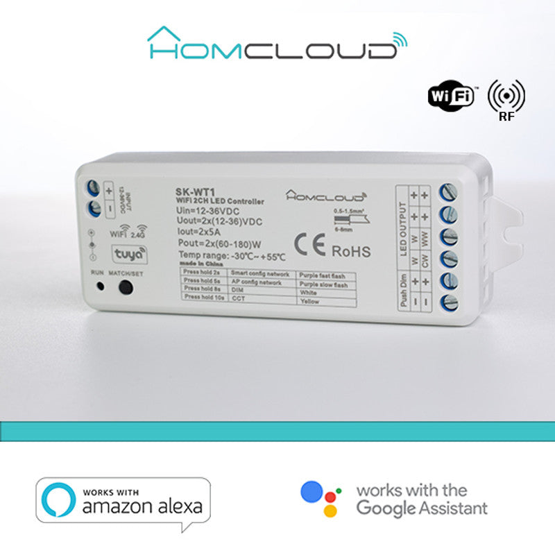Ricevitore DIM-Empfänger + Taste 12/36 V DC, 2 CH * 5 A, Wi-Fi + RF 2,4 G CCT