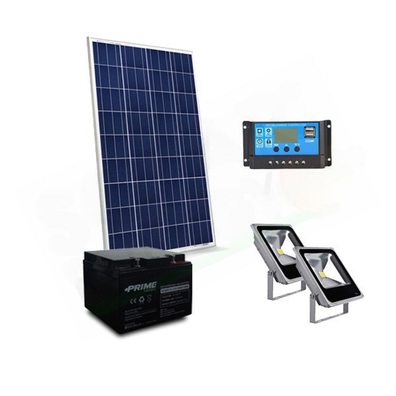 Solar-Kit SOLAR-BELEUCHTUNGSSATZ 30 W 12 V FÜR DEN AUSSENBEREICH 2 LED-STRAHLER – 5 STUNDEN AUTONOMIE