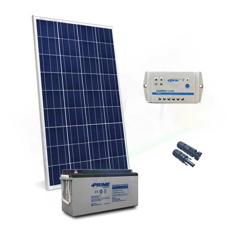 SOLAR-KIT PRO 150W 12V – 150W-MODUL / 5A-REGLER / 150AH-BATTERIE / KABEL