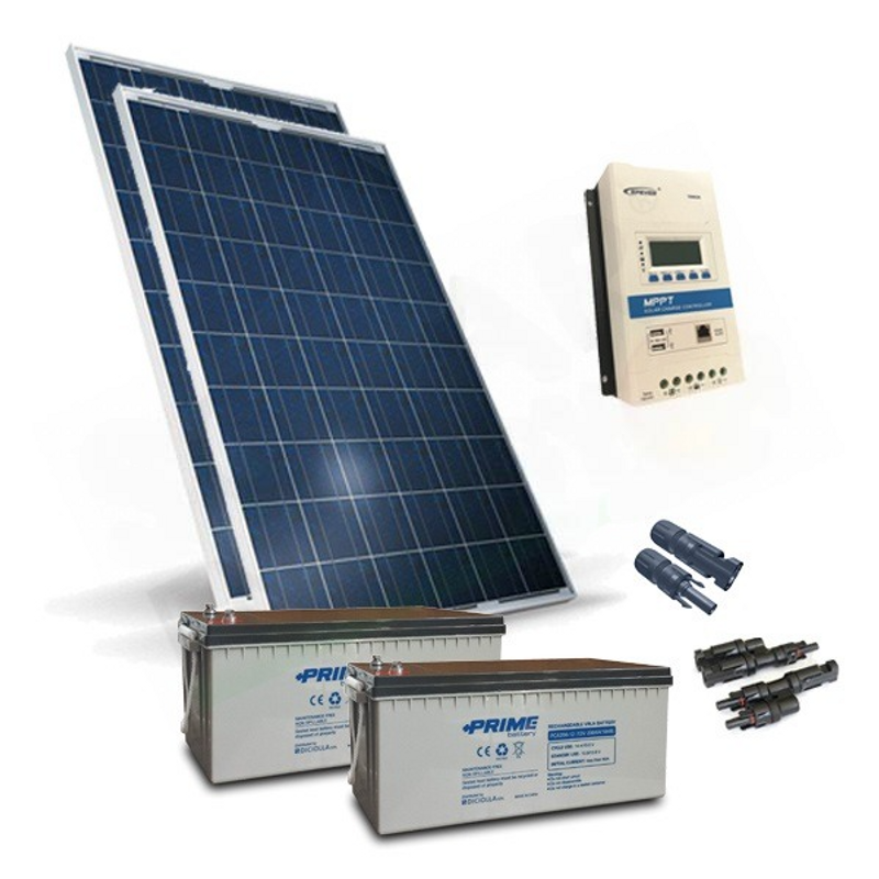 SOLAR-KIT PRO 560W 24V – 2 MODULE 280W / REGLER 20A / 2 BATTERIEN 200AH / AC