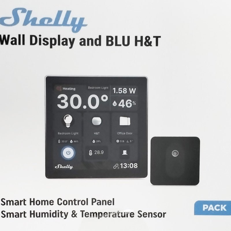 Shelly Wall Display + H&T Sensor – Panel mit schwarzem Touch-Display