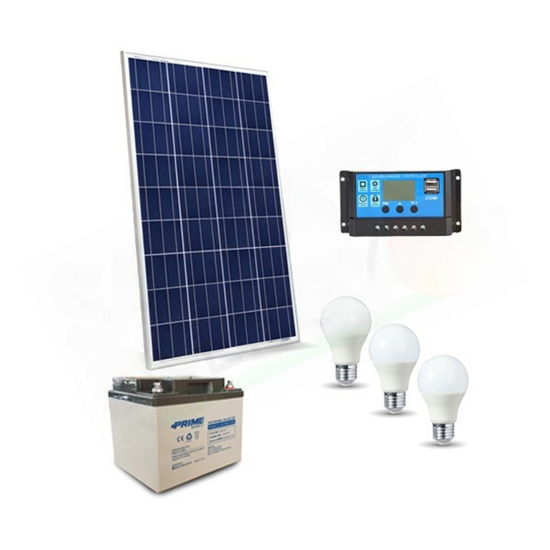 Solar-Kit SOLAR-BELEUCHTUNGSSATZ 30W 12V FÜR INNENRAUM 3 LED-LAMPEN - 6 STUNDEN AUTONOMIE