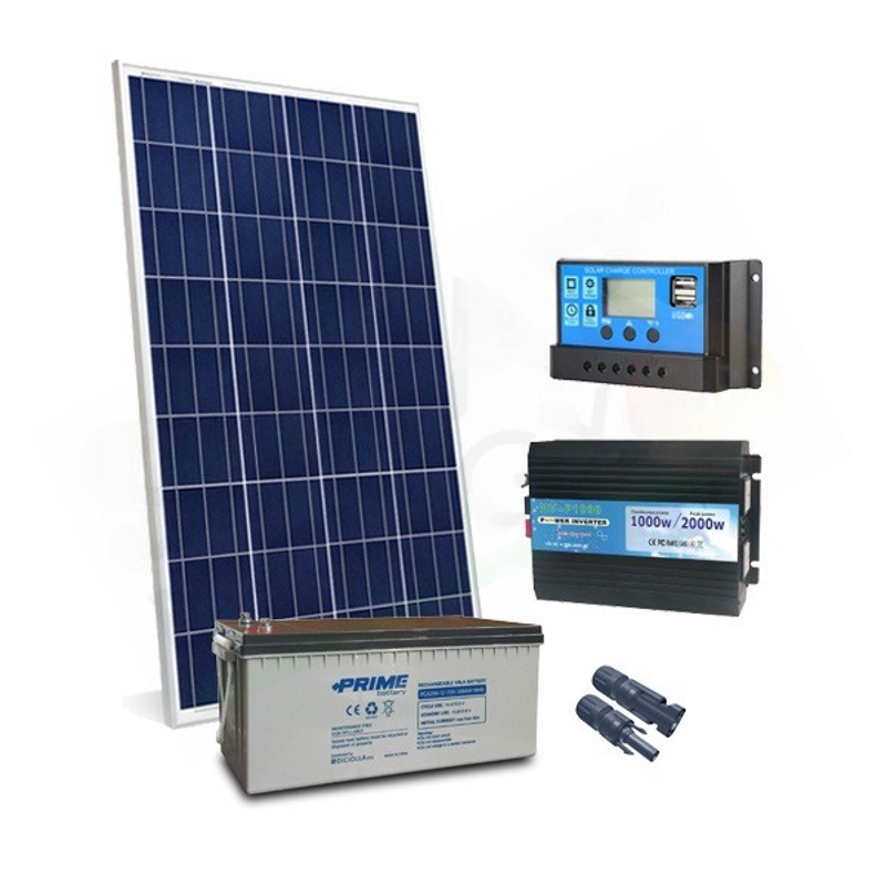 SOLAR-KIT PLUS 200W 12V – 200W-MODUL / 20A-PWM-REGLER / 1000W-WECHSELRICHTER / B