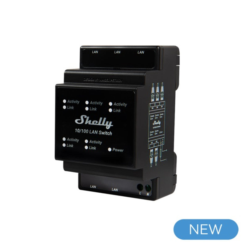 Shelly LAN Switch – DIN-Schienen-Switch mit 5 RJ45-Ether-Ports