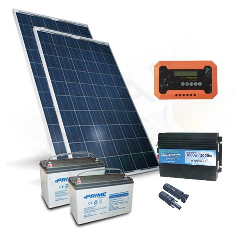 SOLAR-KIT PLUS 560W 24V – 560W-MODULE / 30A-PWM-REGLER / 1000W-WECHSELRICHTER / 2
