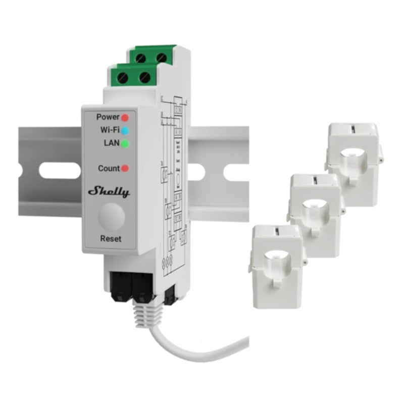 Shelly Pro 3EM 120A – DIN-Energiezähler + 3 Klemmen 120A