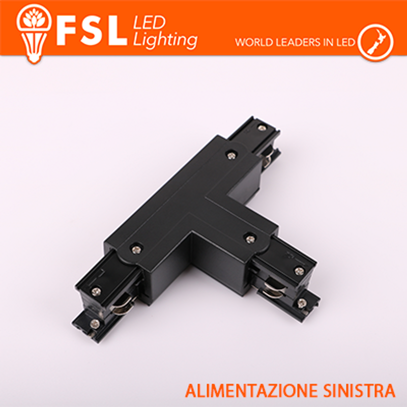 FSL Linker T-förmiger Verbinder für Dreiphasenschiene – Farbe SCHWARZ