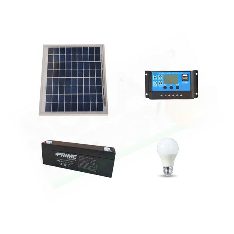 Solar-Kit SOLAR-BELEUCHTUNGSSATZ 5W 12V FÜR INNENRÄUME 1 LED-LAMPE - 1 STUNDE AUTONOMIE