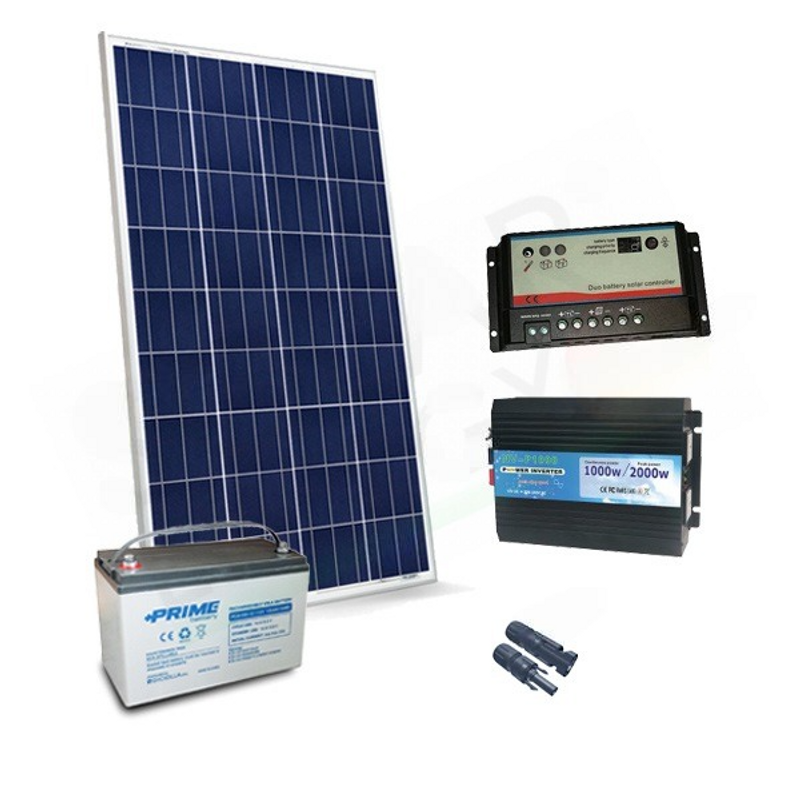 SOLAR-KIT PLUS 200W 12V – 200W-MODUL / 20A-PWM-REGLER / 1000W-WECHSELRICHTER / B