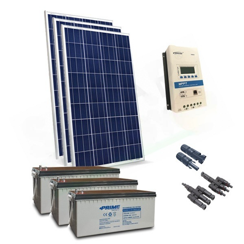 SOLAR-KIT PRO 600W 12V – 3 MODULE 200W / REGLER 40A / 3 BATTERIEN 200AH