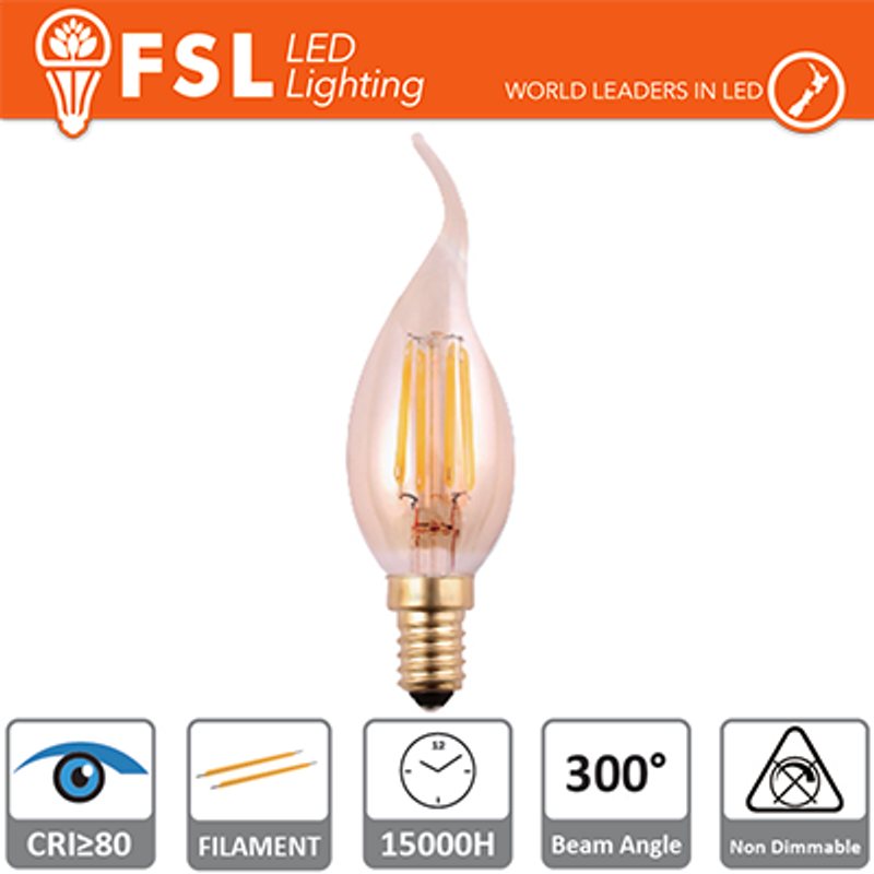 Beleuchtung Windstoß-Bernstein-Glühlampe – 4 W, 2200 K, E14, 300 lm