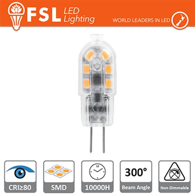 G4 – 1,5 W 3000 K 120 lm >300 ° 39 x 12 x 10 mm CRI80 DC-12 V