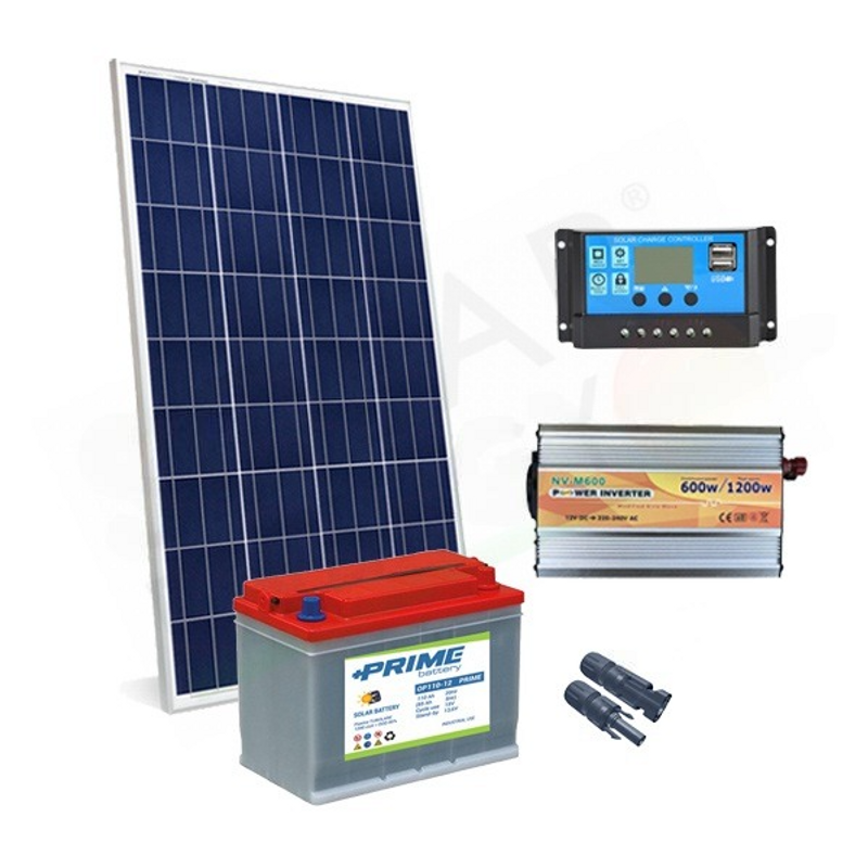 SOLAR-KIT PLUS 200W 12V – 200W-MODUL / 20A-PWM-REGLER / 600W-WECHSELRICHTER / BA