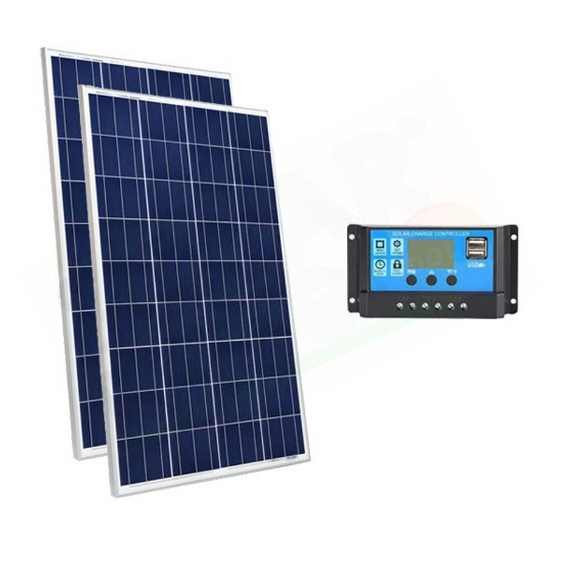 Solar-Kit GRUNDLEGENDES SOLAR-KIT 200W 24V – 100W PHOTOVOLTAIKMODUL UND 10A-PWM-REGLER MIT VOR