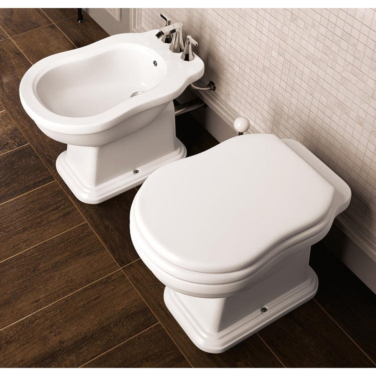 Flaminia Boden-Trinkwasser-Set, WC mit Bodenauslass und WC-Sitz mit langsamer Absenkung, Einloch-Bidet mit Überlauf, Weiß, glänzende Ausführung EFI 6010+6005+23/CR