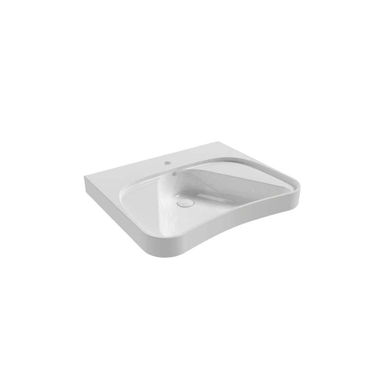 Flaminia Waschbecken L. 71 T. 60 cm hängend, mit Armaturenablage, mit Überlauf und Einloch, Weiß, glänzende Oberfläche APPSOLUTION 105 APD70
