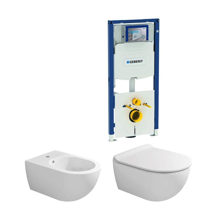 Flaminia Komplettset hängende Sanitäranlagen, WC mit Soft-Close-Sitz und Einloch-Bidet, Weiß, matte Oberfläche, Duofix Installationsmodul für Trockenbauwand APP 111.907.00.5D-APPBO