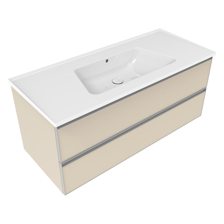 Flaminia X Bloom hängende Basis L. 120 T. 50 cm, mit 2 Schubladen, für Bloom 120 Konsole (nicht enthalten), Jute-Farbe, matte Oberfläche CUBIKA BCK949LJK