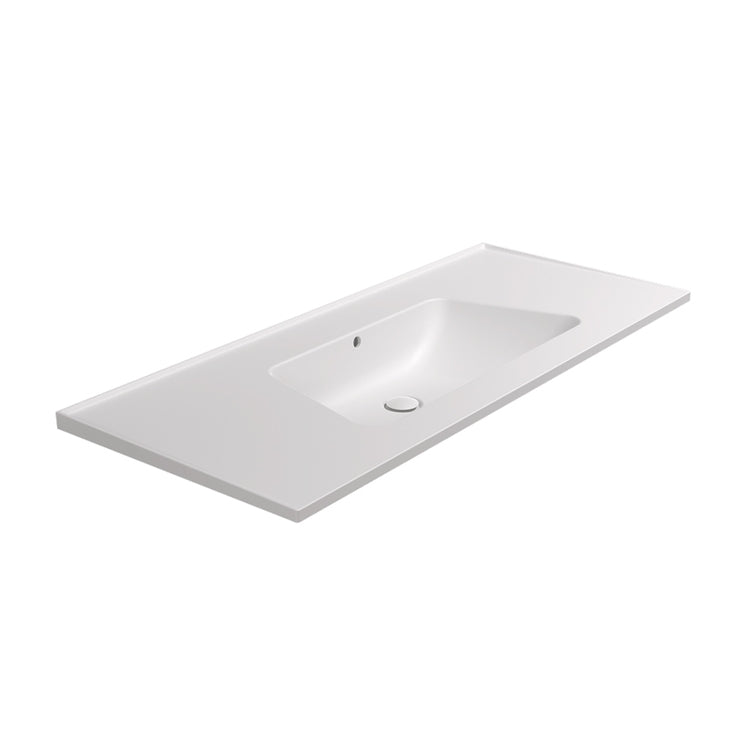 Flaminia Hängende Konsole 122 cm, mit Überlauf, Milchweiß Farbe, matte Oberfläche BLOOM 120 BM120LLAT