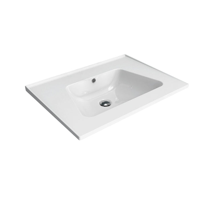 Flaminia Hängende Konsole 72 cm, mit Überlauf, Weiß, glänzende Oberfläche BLOOM 70 BM70L