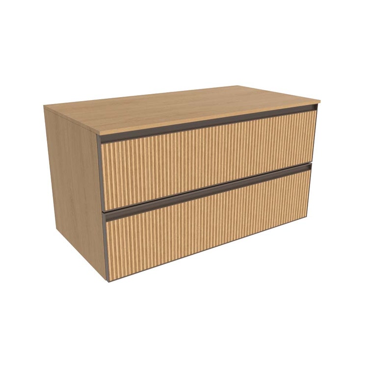 Flaminia Waschbeckenunterschrank L. 95 T. 50 cm hängend, mit 2 Schubladen, ohne Aufsatz, Oberfläche Naturholz Eiche CUBIKA CKD827LLK