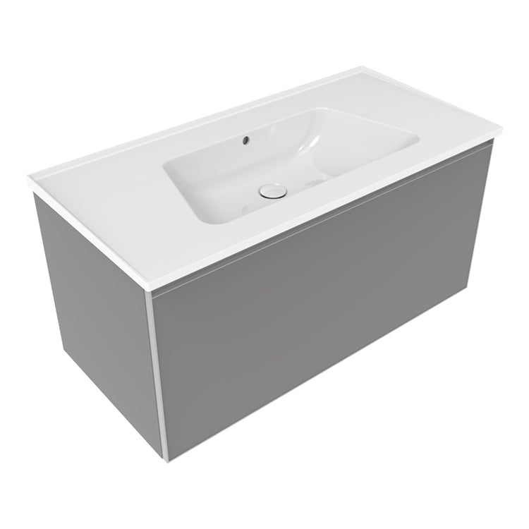 Flaminia Set mit Unterschrank L. 105 cm, 1 Schublade, Farbe Grau, mattes Finish und Waschbecken L. 105 cm mit Überlauf, Weiß, glänzendes Finish CUBIKA/BLOOM BCK893LGK+BM105L