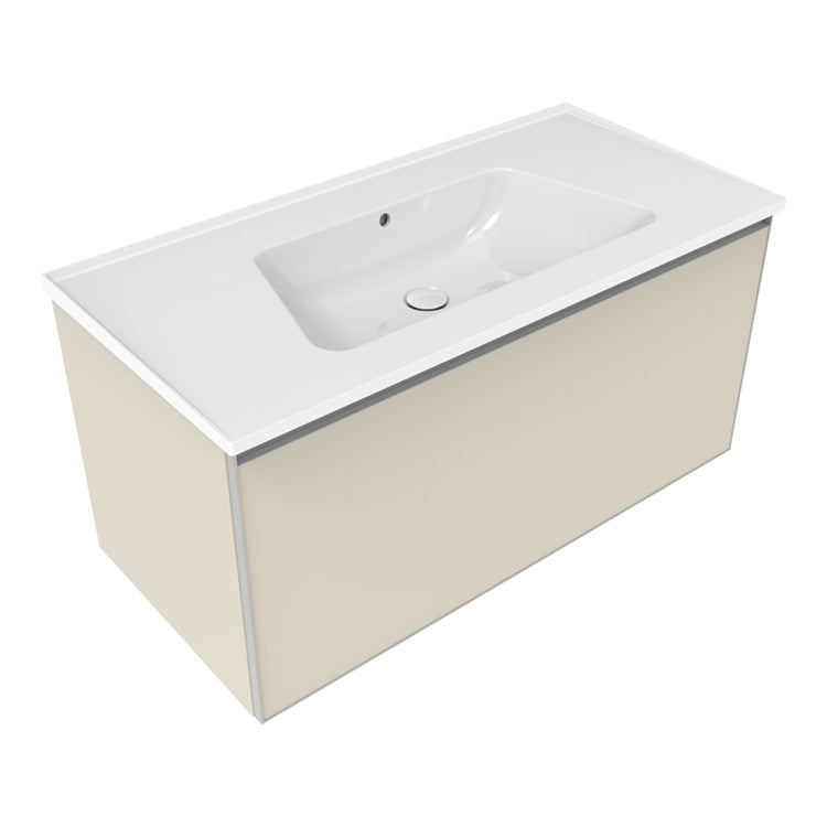 Flaminia Set mit Unterschrank L. 105 cm, 1 Schublade, Farbe Jute matt und Waschbecken L. 105 cm mit Überlauf, Weiß glänzend CUBIKA/BLOOM BCK893LJK+BM105L
