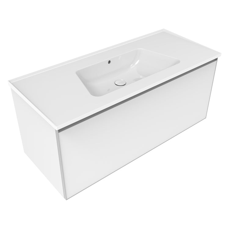 Flaminia Set mit Unterschrank L. 120 cm, 1 Schublade, Weiß matt und Waschbecken L. 120 cm mit Überlauf, Weiß glänzend CUBIKA/BLOOM BCK945LBK+BM120L