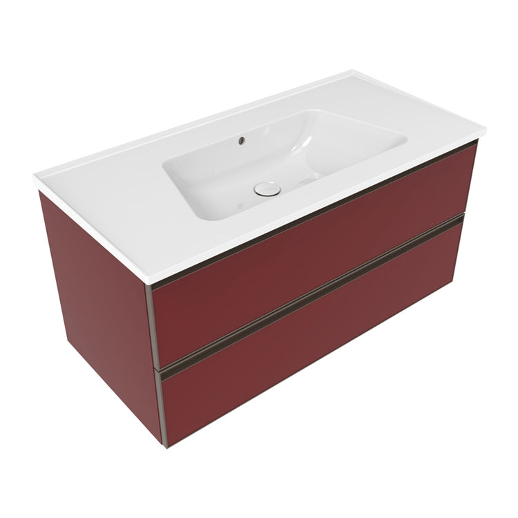 Flaminia Set mit Unterschrank L. 105 cm, 2 Schubladen, bordeauxfarben, matte Ausführung und Waschbecken L. 105 cm mit Überlauf, weiß, glänzende Ausführung CUBIKA/BLOOM BCK839LRK+BM105L