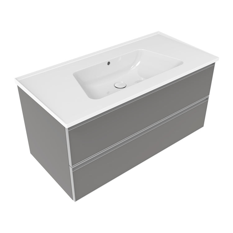 Flaminia Set mit Unterschrank L. 105 cm, 2 Schubladen, Farbe Grau, matte Oberfläche und Waschbecken L. 105 cm mit Überlauf, Weiß, glänzende Oberfläche CUBIKA/BLOOM BCK839LGK+BM105L