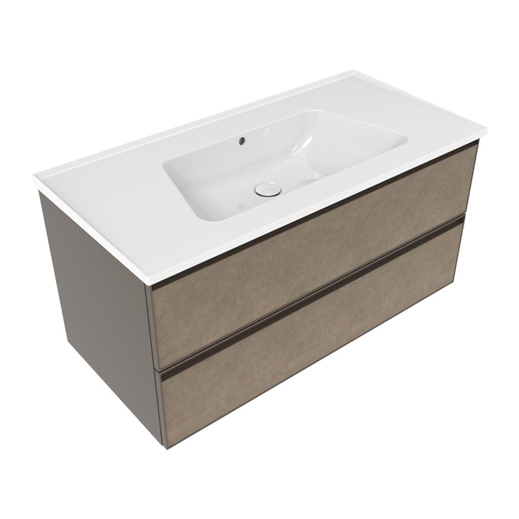 Flaminia Set mit Unterschrank L. 105 cm, 2 Schubladen, Oberfläche fokos terra und Waschbecken L. 105 cm mit Überlauf, Weiß, glänzende Oberfläche CUBIKA/BLOOM BCK839GTK+BM105L
