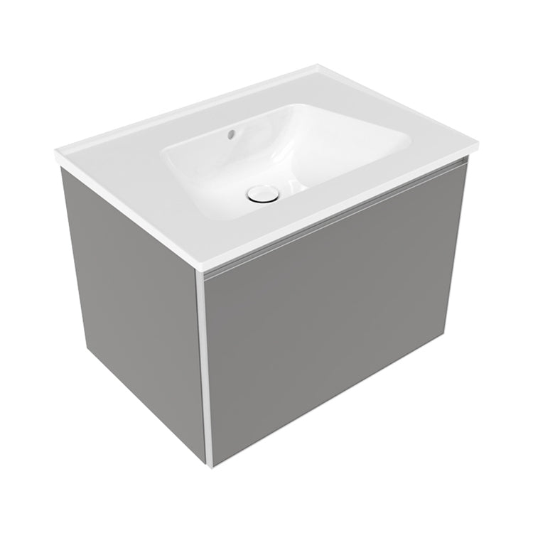 Flaminia Set mit Unterschrank L. 70 cm, 1 Schublade, Farbe Grau, mattes Finish und Waschbecken L. 70 cm mit Überlauf, Weiß, glänzendes Finish CUBIKA/BLOOM BCK876LGK+BM70L