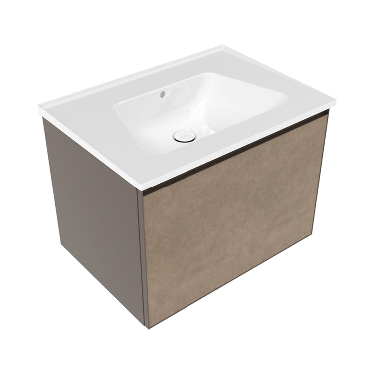 Flaminia Set mit Unterschrank L. 70 cm, 1 Schublade, Oberfläche fokos terra und Waschbecken L. 70 cm mit Überlauf, Weiß, glänzende Oberfläche CUBIKA/BLOOM BCK876GTK+BM70L