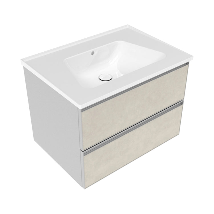 Flaminia Set mit Unterschrank L. 70 cm, 2 Schubladen, Finish fokos Salz und Waschbecken L. 70 cm mit Überlauf, Weiß, glänzende Oberfläche CUBIKA/BLOOM BCK809GSK+BM70L