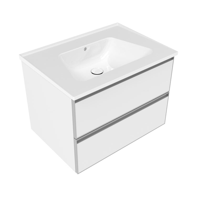 Flaminia Set mit Unterschrank L. 70 cm, 2 Schubladen, Weiß matt und Waschbecken L. 70 cm mit Überlauf, Weiß glänzend CUBIKA/BLOOM BCK809LBK+BM70L