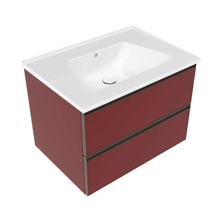 Flaminia Set mit Unterschrank L. 70 cm, 2 Schubladen, bordeauxfarbig, matt lackiert, und Waschbecken L. 70 cm mit Überlauf, weiß, glänzend CUBIKA/BLOOM BCK809LRK+BM70L