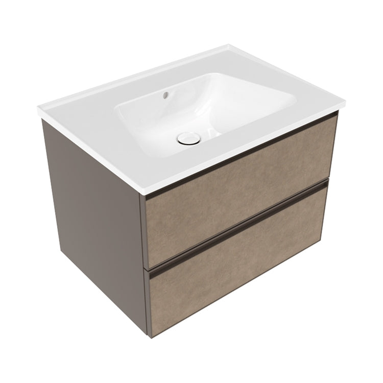 Flaminia Set mit Unterschrank L. 70 cm, 2 Schubladen, Oberfläche fokos terra und Waschbecken L. 70 cm mit Überlauf, Weiß, glänzende Oberfläche CUBIKA/BLOOM BCK809GTK+BM70L