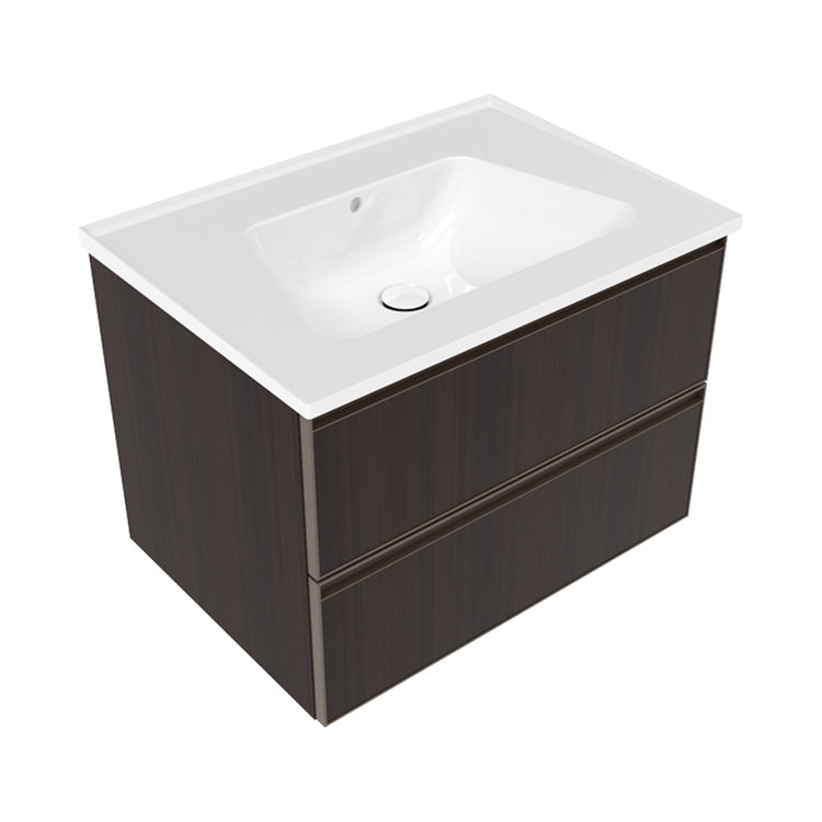 Flaminia Set mit Unterschrank L. 70 cm, 2 Schubladen, Eukalyptus-Finish und Waschbecken L. 70 cm mit Überlauf, Weiß, glänzende Oberfläche CUBIKA/BLOOM BCK809LEK+BM70L