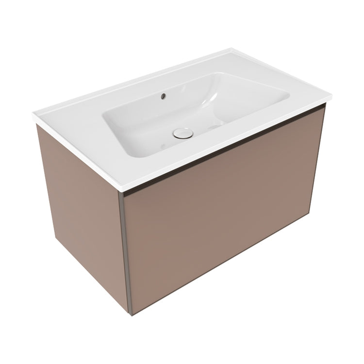 Flaminia Set mit Unterschrank L. 85 cm, 1 Schublade, Farbe Puder, matte Ausführung und Waschbecken L. 85 cm mit Überlauf, Weiß, glänzende Ausführung CUBIKA/BLOOM BCK879KLC+BM85L