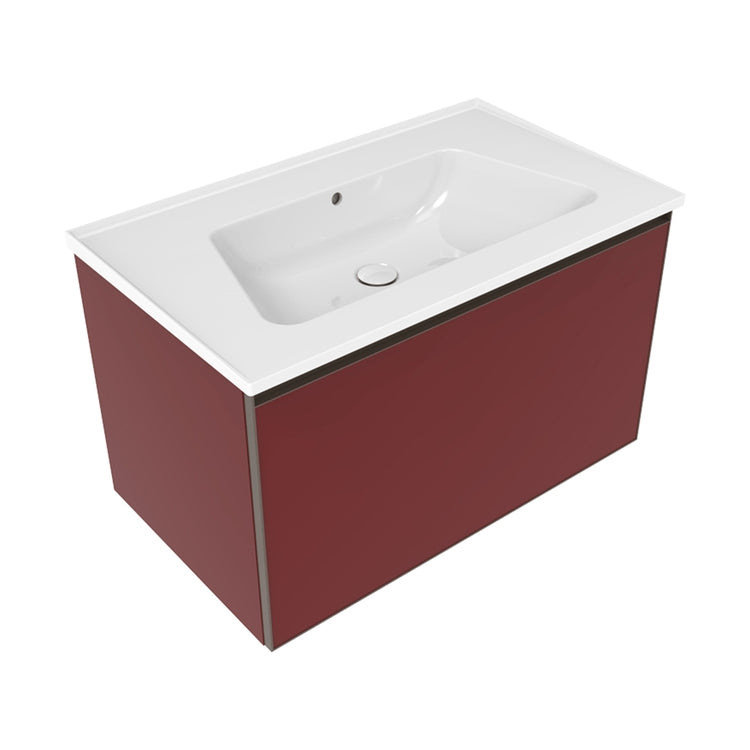 Flaminia Set mit Unterschrank L. 85 cm, 1 Schublade, bordeauxfarben, matte Oberfläche und Waschbecken L. 85 cm mit Überlauf, weiß, glänzende Oberfläche CUBIKA/BLOOM BCK879LRK+BM85L