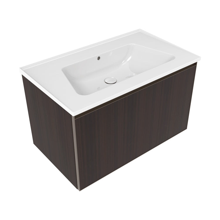 Flaminia Set mit Unterschrank L. 85 cm, 1 Schublade, Eukalyptus-Finish und Waschbecken L. 85 cm mit Überlauf, Weiß glänzend Finish CUBIKA/BLOOM BCK879LEK+BM85L