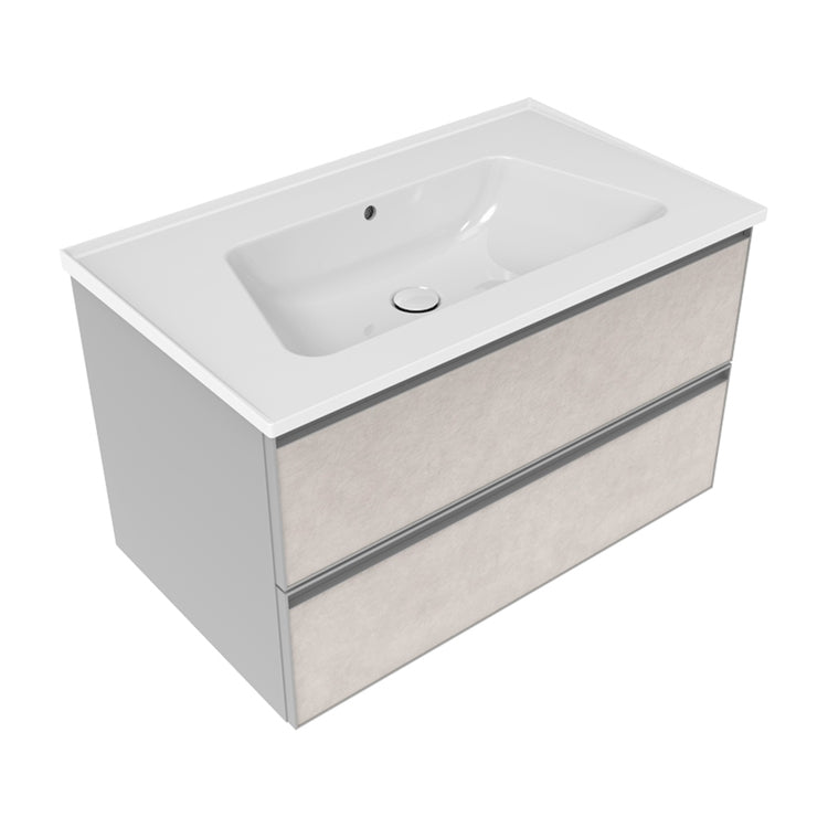 Flaminia Set mit Unterschrank L. 85 cm, 2 Schubladen, Finish Fokos Sale und Waschbecken L. 85 cm mit Überlauf, Weiß, glänzendes Finish CUBIKA/BLOOM BCK815GSK+BM85L