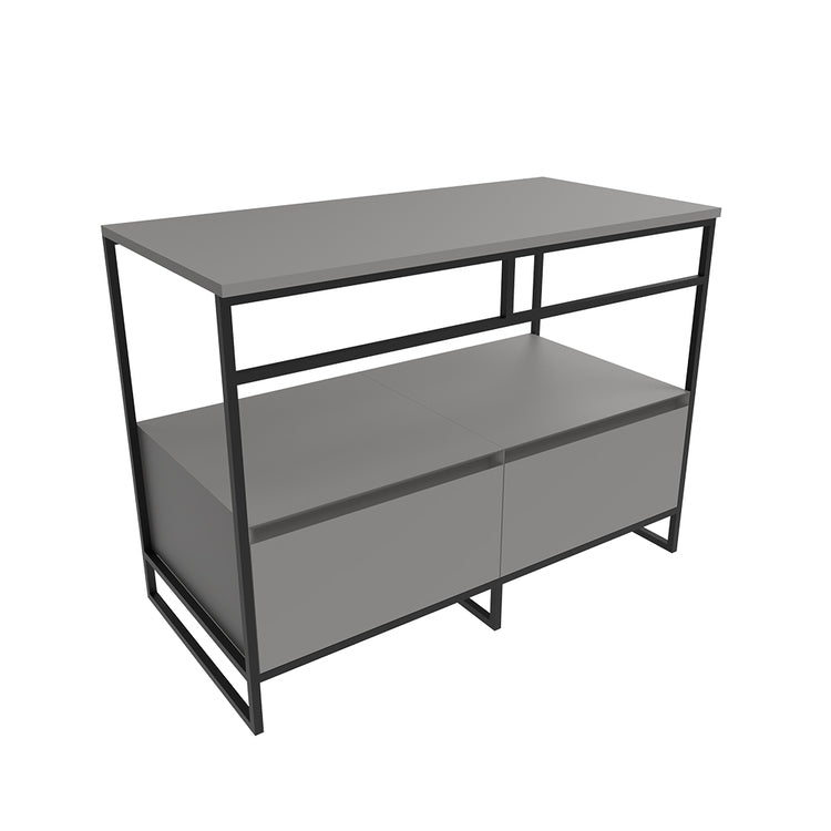 Flaminia Unterschrank L. 103 cm aus Metall, mit 2 Schubladen und lackierter Holzoberplatte, Farbe Grau, matte Oberfläche DENVER DV103MLGK