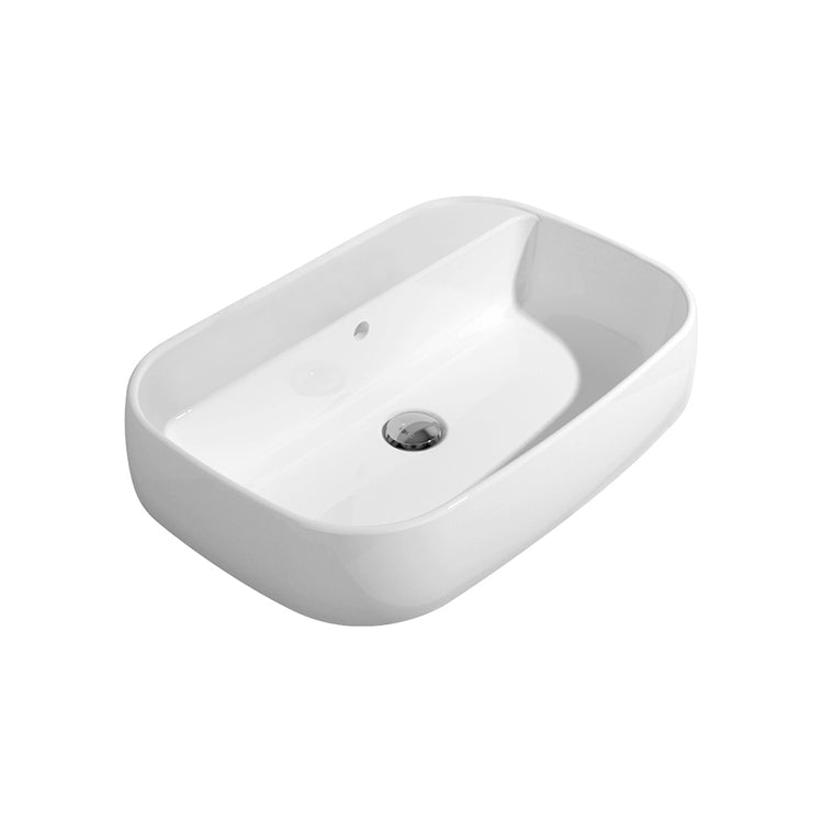 Flaminia Aufsatz- oder Wand-Waschbecken L. 64 cm, mit Wasserhahnablage und Überlauf, Weiß, glänzende Oberfläche FLAG FG64L