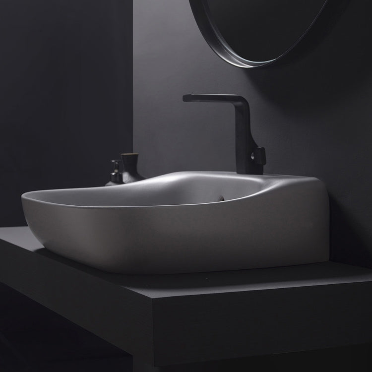 Flaminia Waschbecken 70 cm zum Aufstellen oder Hängen, mit Überlauf und Armaturenablage, Farbe Asche mattes Finish FLUO 70 FU70LCEN