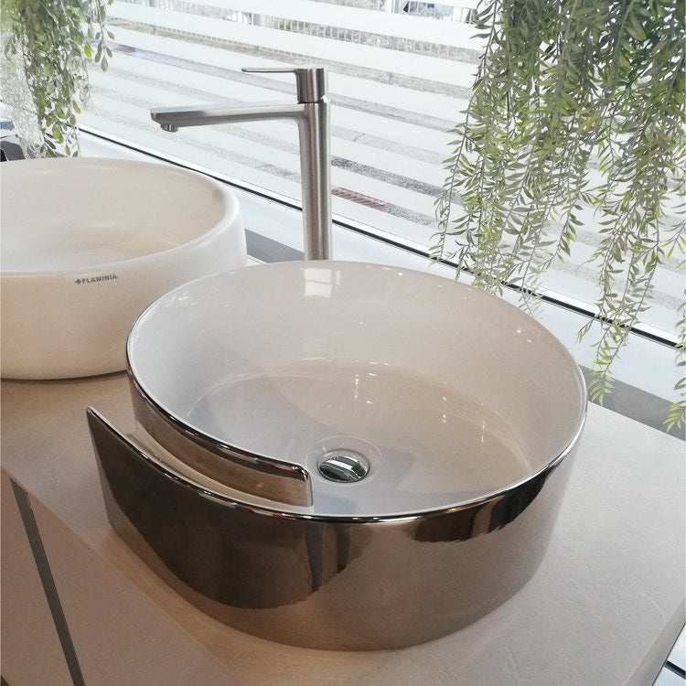 Flaminia Waschbecken 44 cm zum Aufstellen, ohne Überlauf, Innenfarbe weiß glänzend, Außenfarbe Platin ROLL 44 RL44LPLA