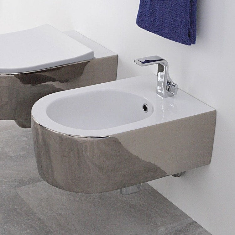 Flaminia Wandhängendes Einloch-Bidet, mit Überlauf, innen weiß glänzend, außen Platin-Finish LINK 5051/BPLA